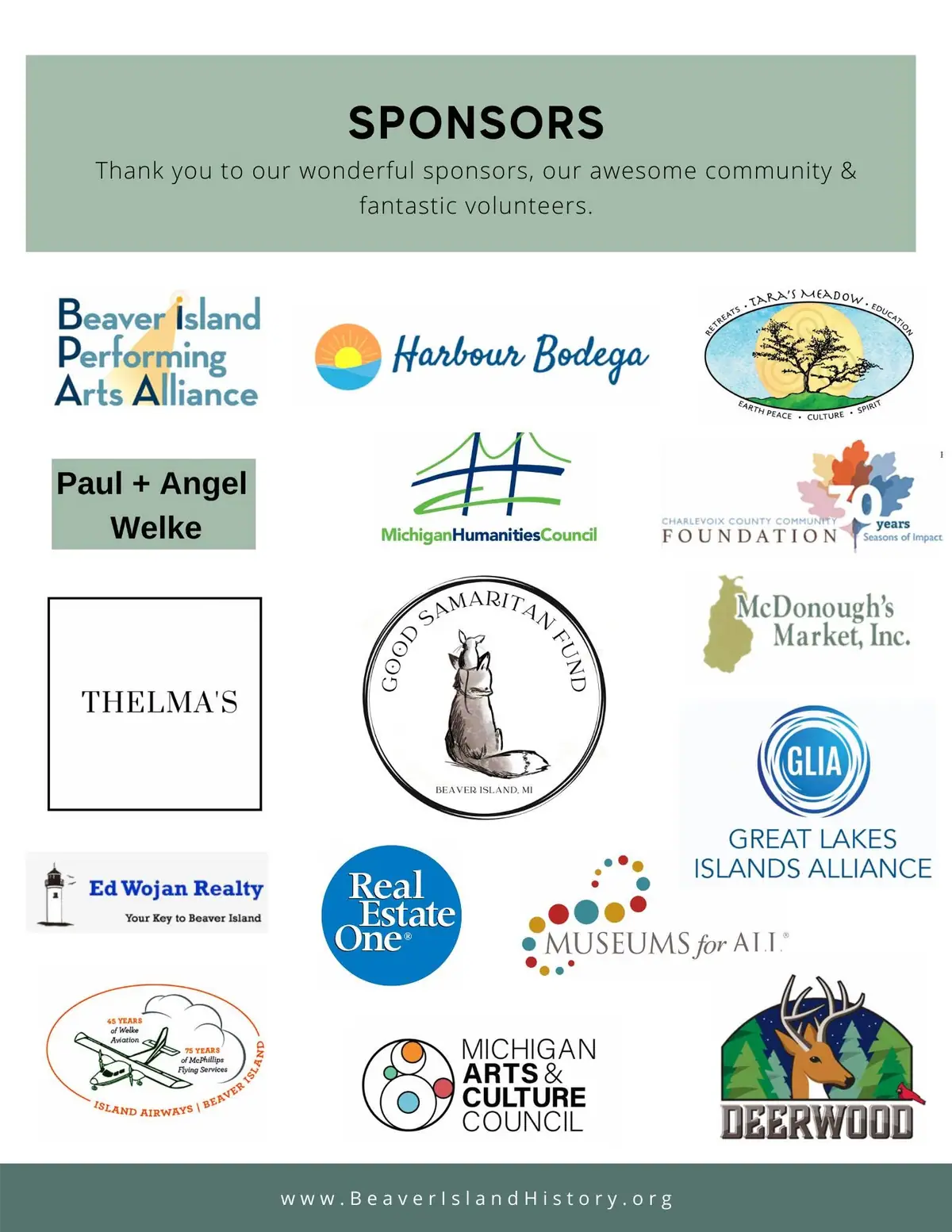 Sponsor poster displaying numerous organizational and business logos beneath a thank-you message.