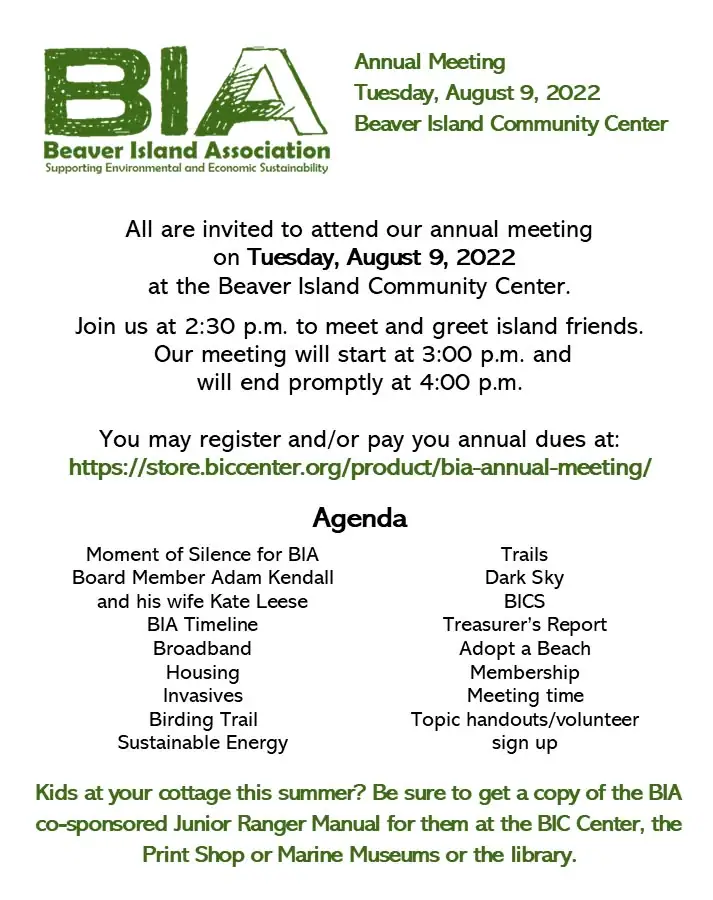 A printed annual meeting flyer with a green association logo, schedule, agenda, and registration information.