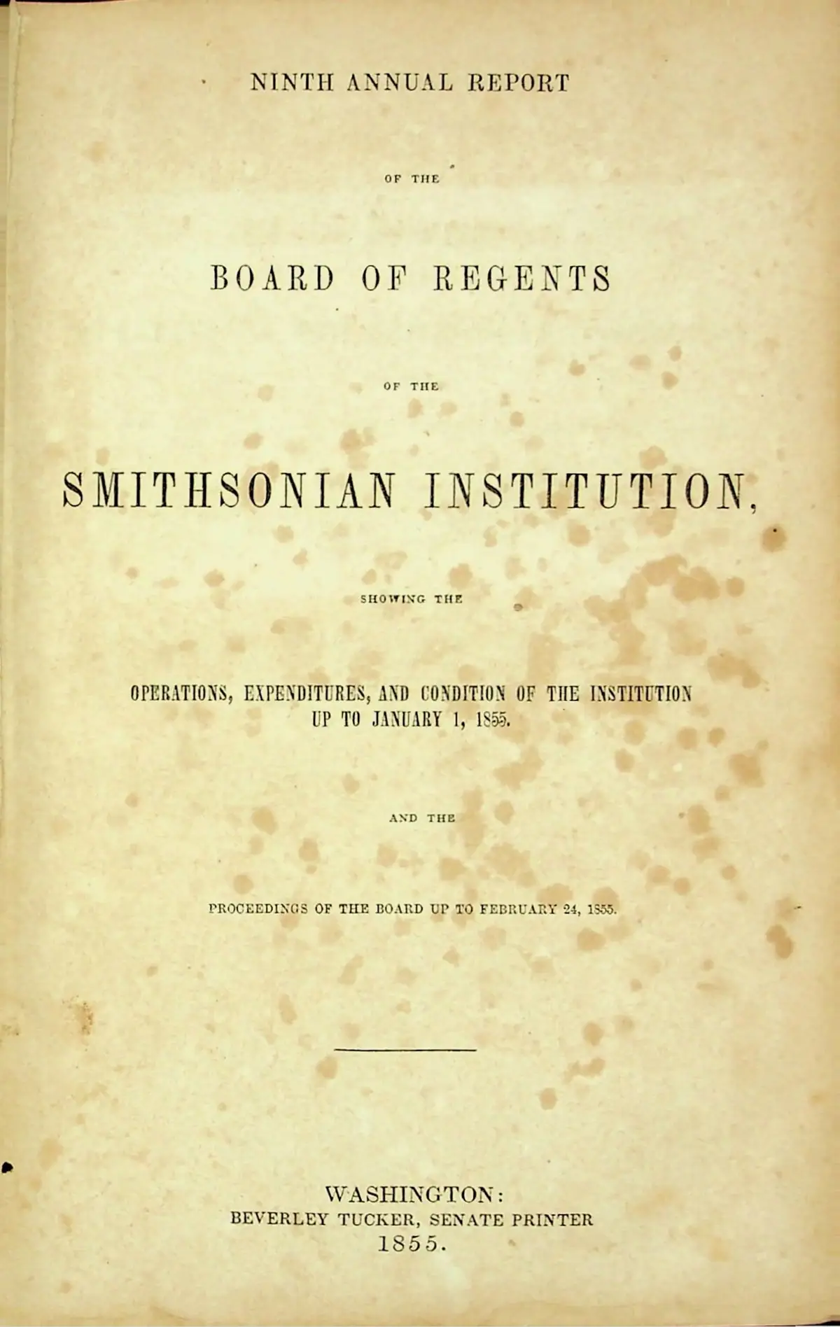 Scanned, stained title page for an annual institutional report.