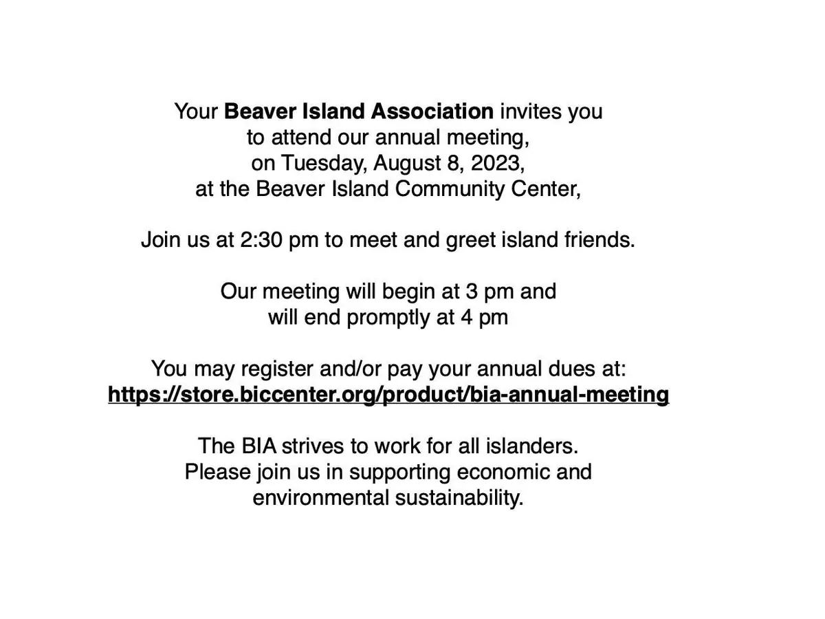 A text-only flyer invites readers to an annual meeting and provides meeting times, registration details, and a website.