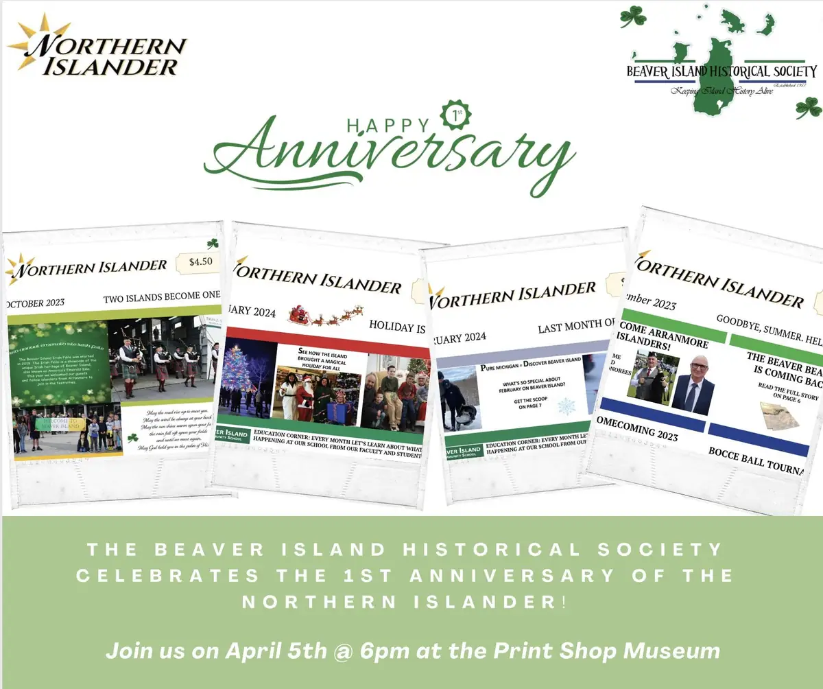Promotional anniversary graphic featuring magazine covers, a bagpipe band, and groups of people.