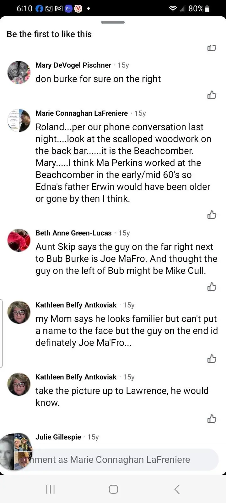 Screenshot of a social-media comment thread discussing an older interior photograph.