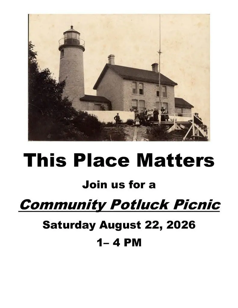 Event poster featuring a lighthouse, a historic building, and a group of people in an old photograph.