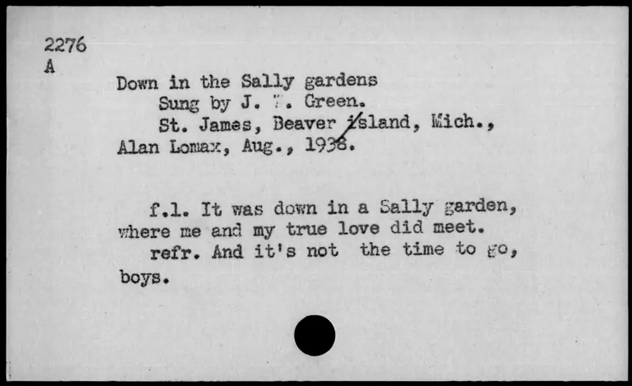 Photograph: Down in the Sally gardens, 1938-08.