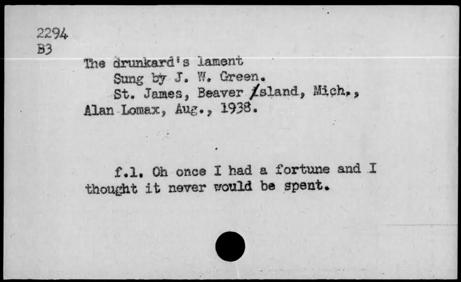 Photograph: The drunkard's lament, 1938-08.