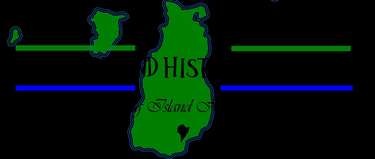 A green outlined landform graphic on black, with blue and green bars and black lettering.
