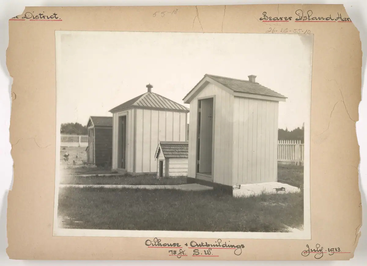 Beaver Island Harbor Light Station: oilhouse and outbuildings, July 1913