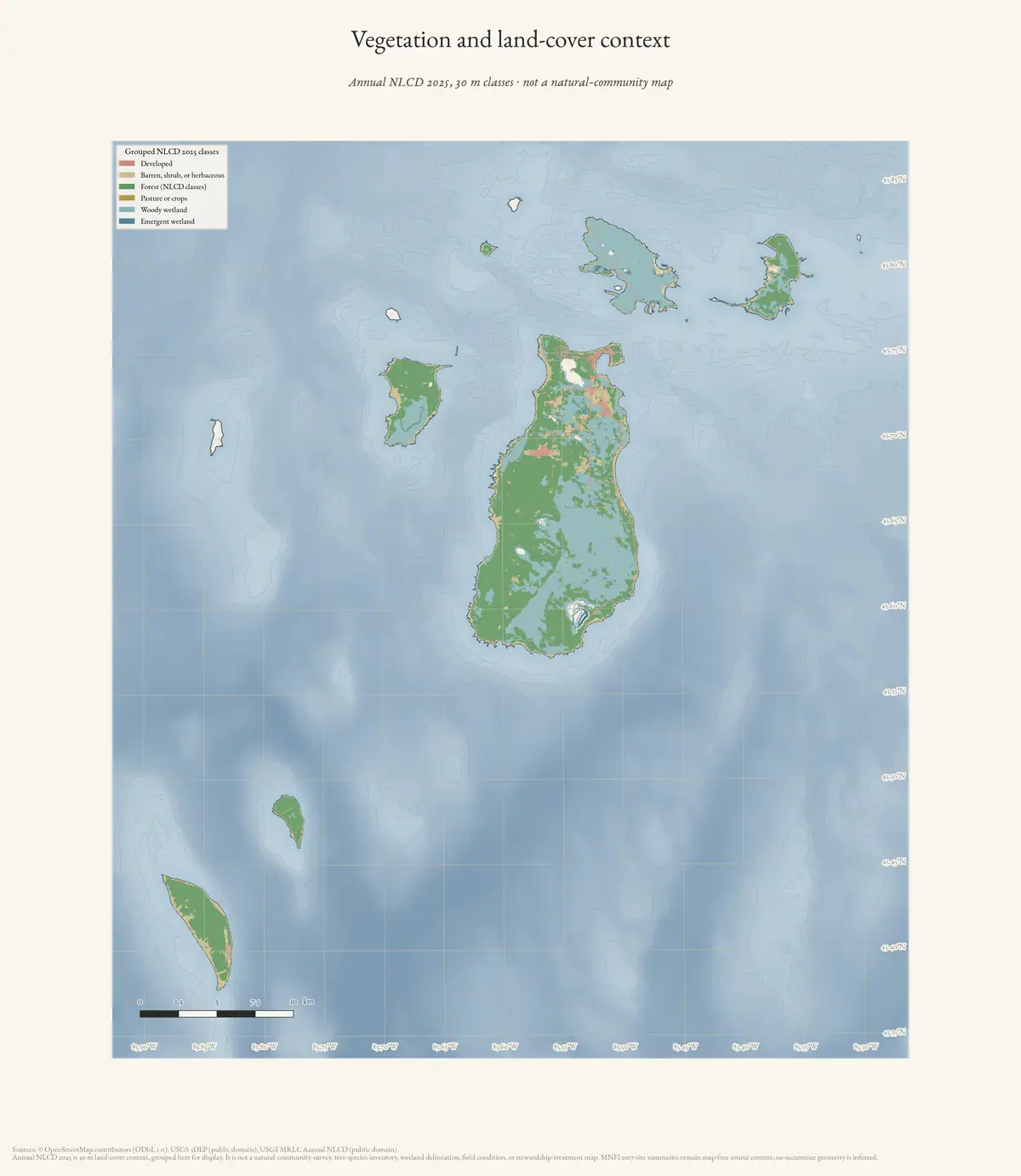 Map: Vegetation and land-cover context of the Beaver Island archipelago.