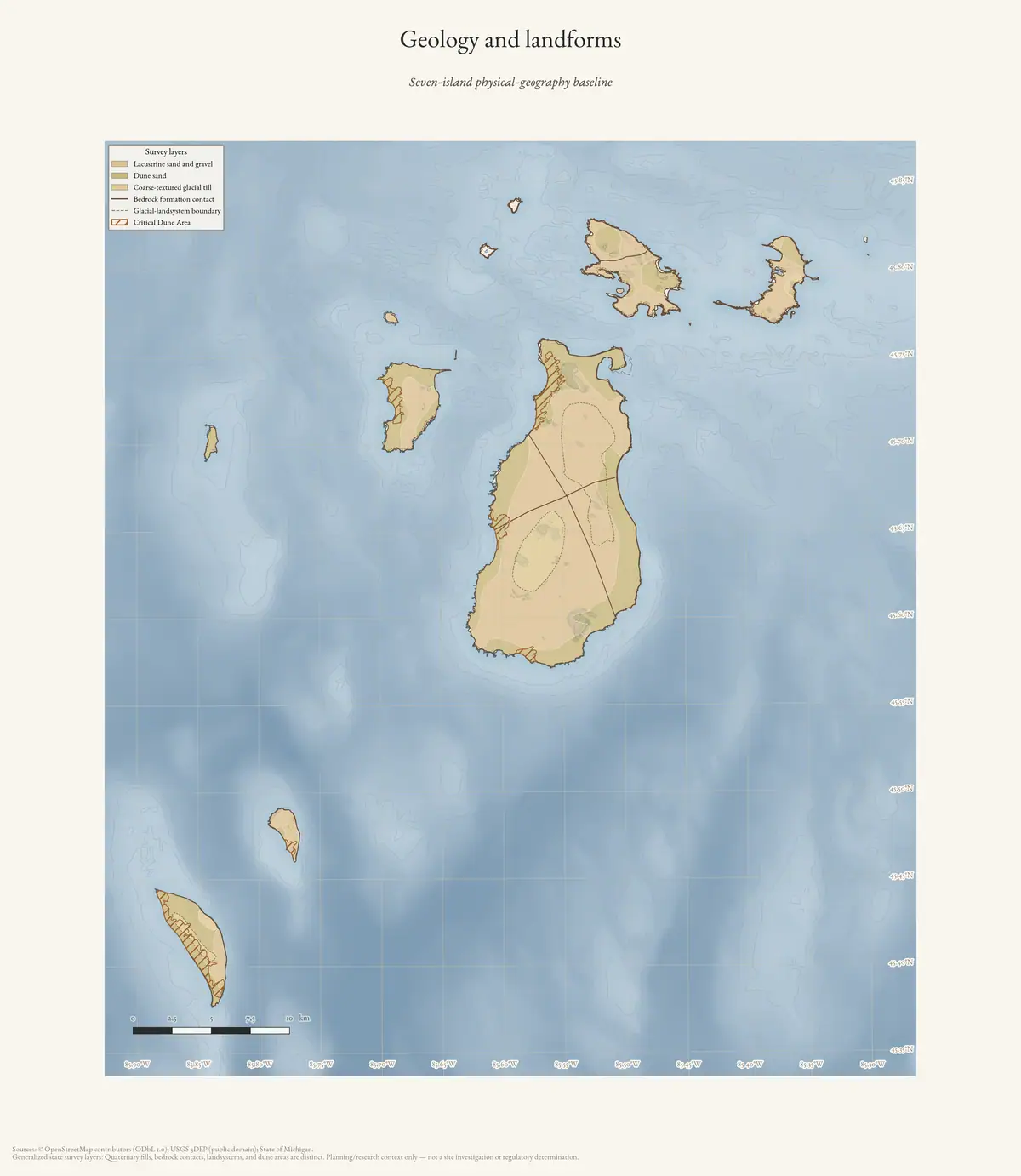 Map: Geology and landforms of the Beaver Island archipelago.