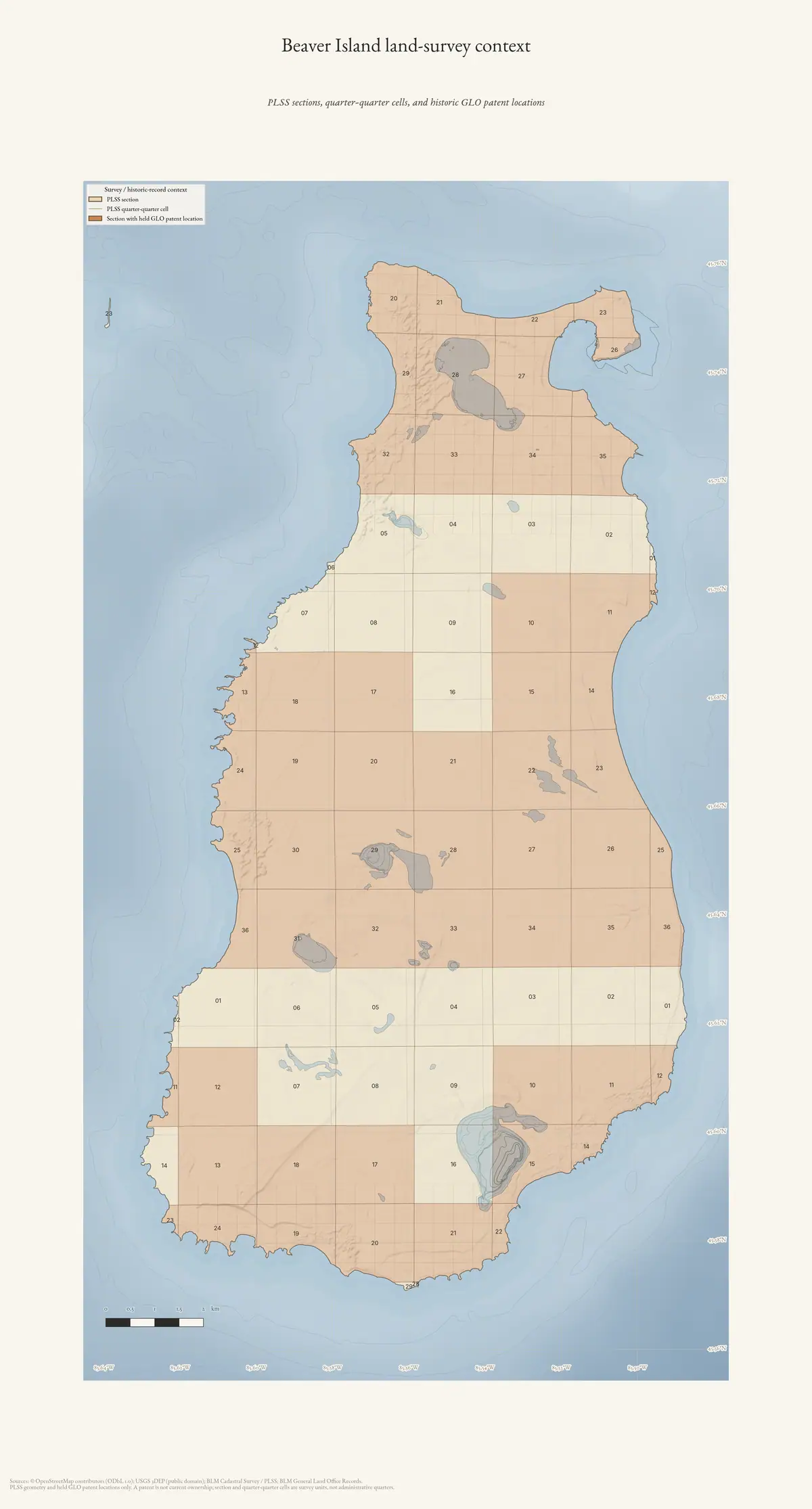 Map: Beaver Island land-survey context.