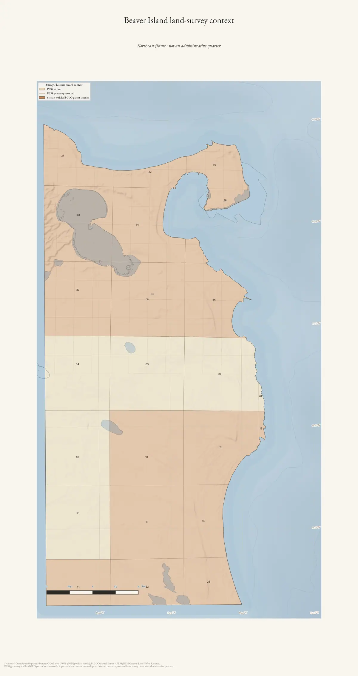 Map: Beaver Island land-survey detail — Northeast.