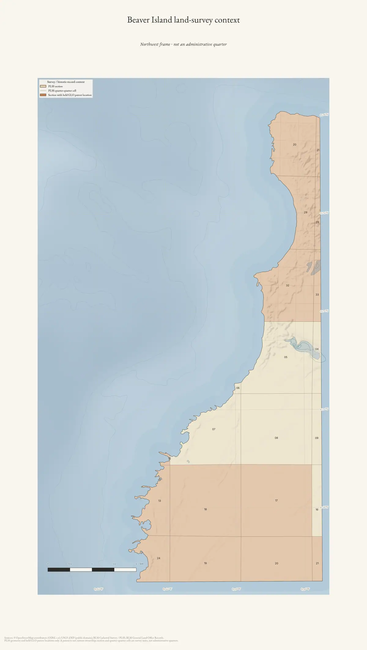 Map: Beaver Island land-survey detail — Northwest.