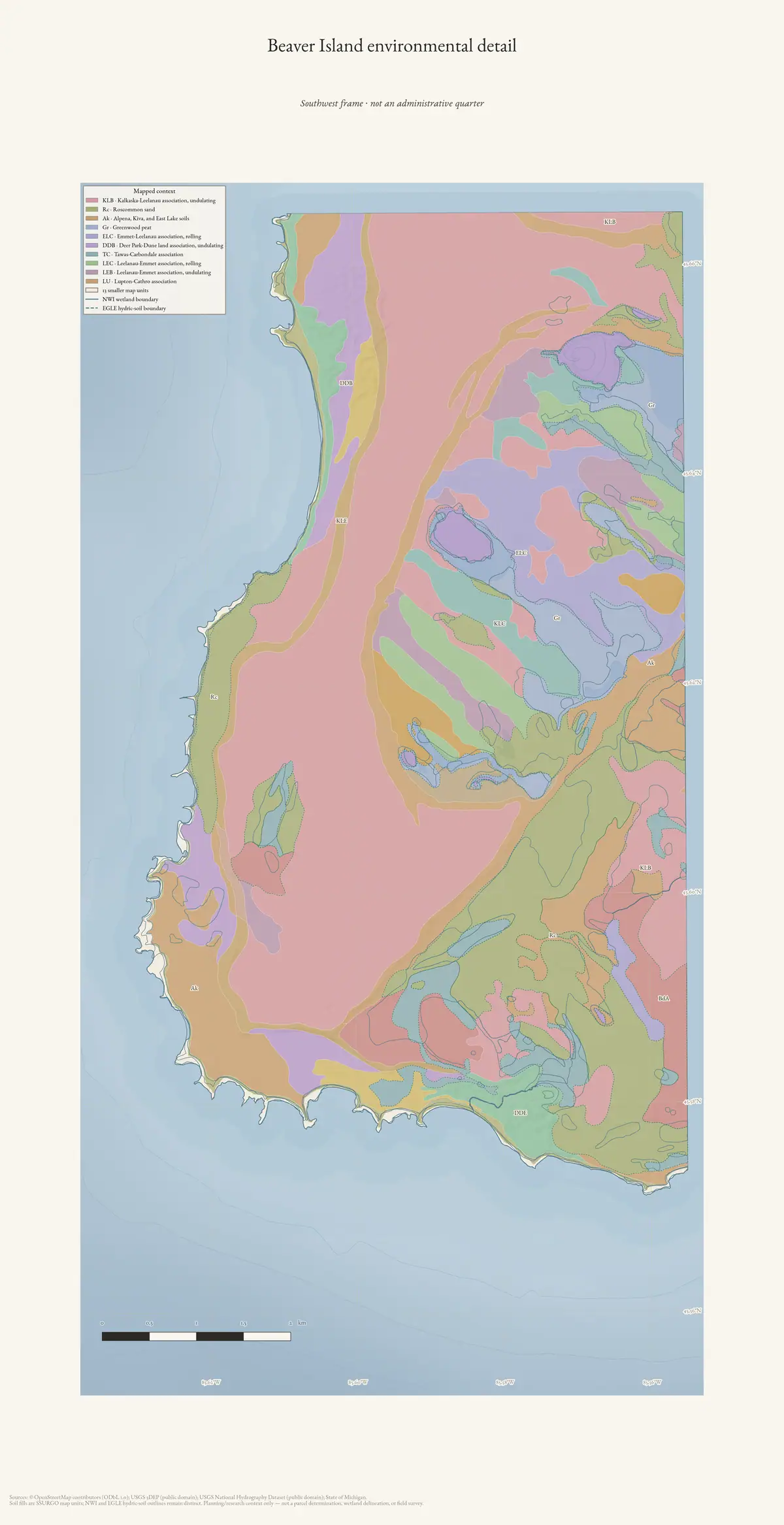 Map: Beaver Island environmental detail — Southwest.