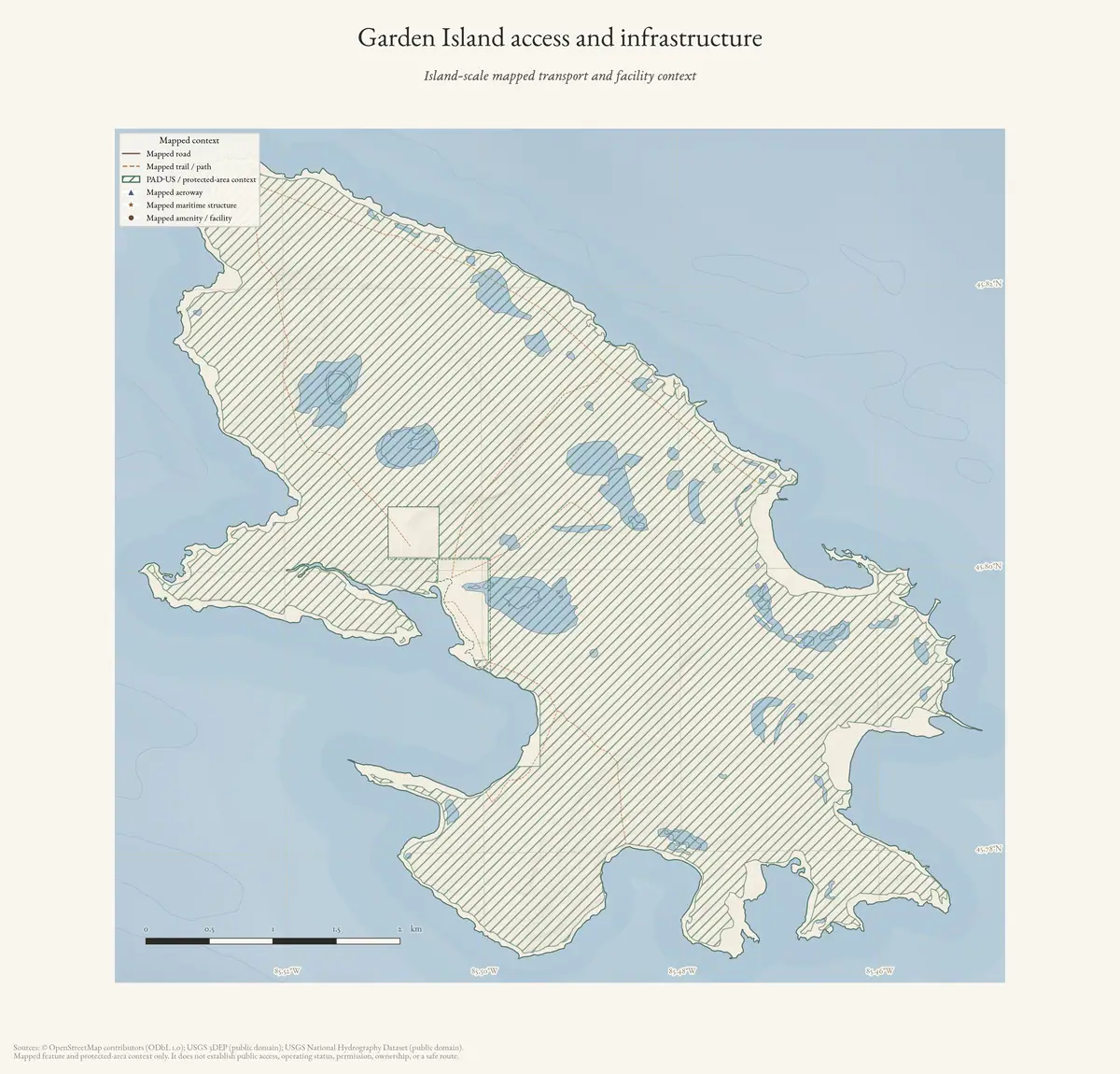 Map: Garden Island access and infrastructure.