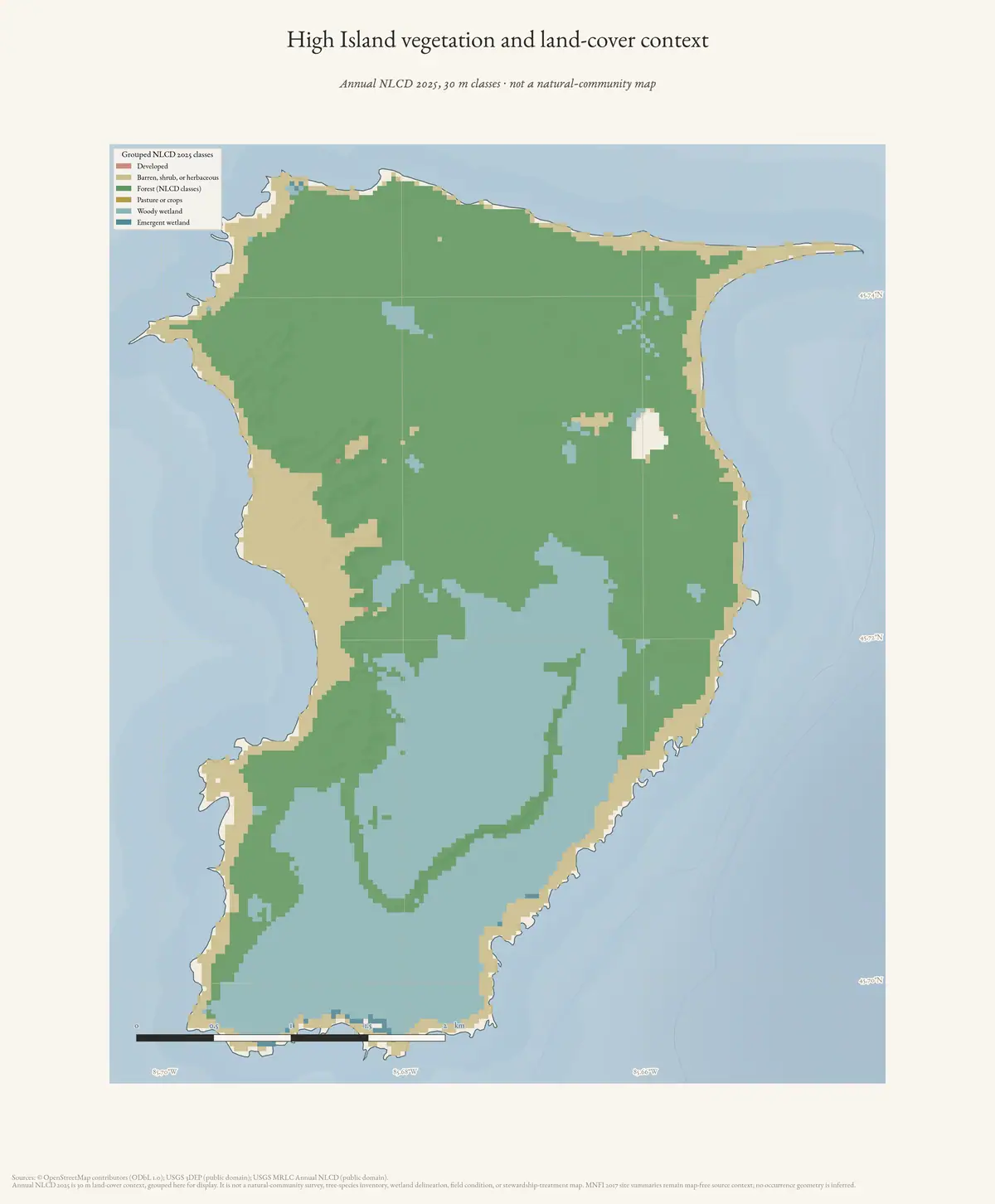 Map: High Island vegetation and land-cover context.