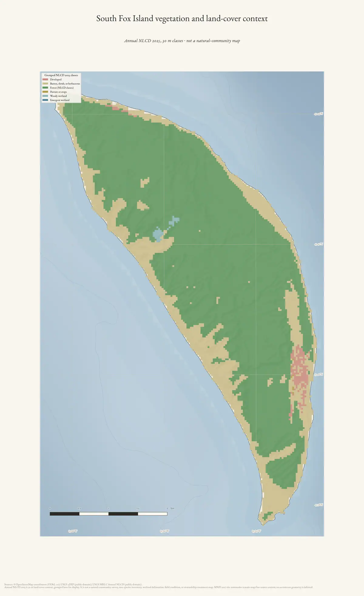 Map: South Fox Island vegetation and land-cover context.