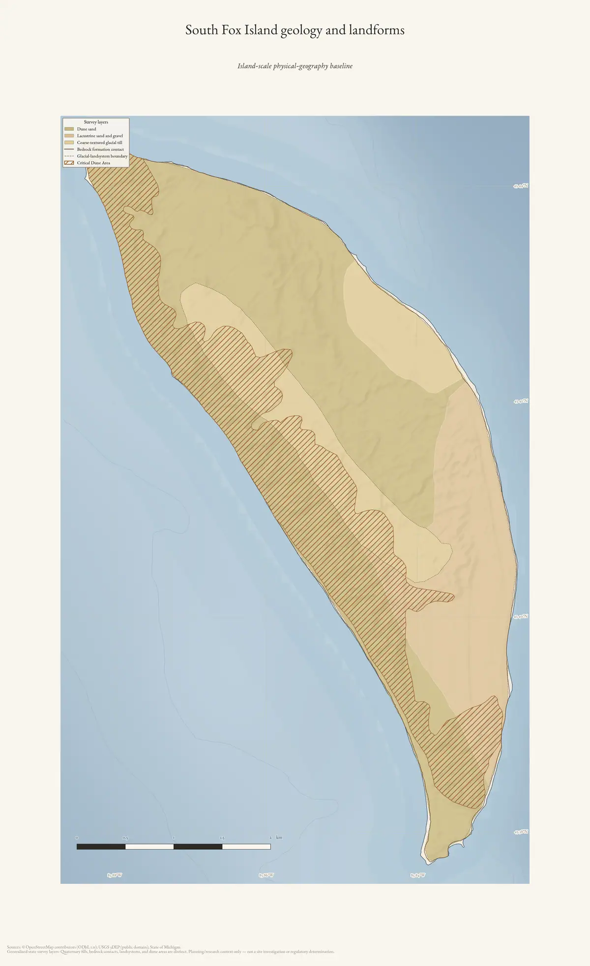 Map: South Fox Island geology and landforms.
